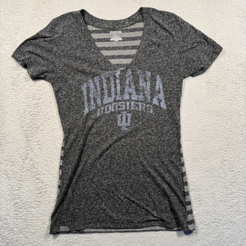 JanSport T-Shirt‎ Womens XL Gray Indiana Hoosiers Striped V-Neck Collegiate Tee